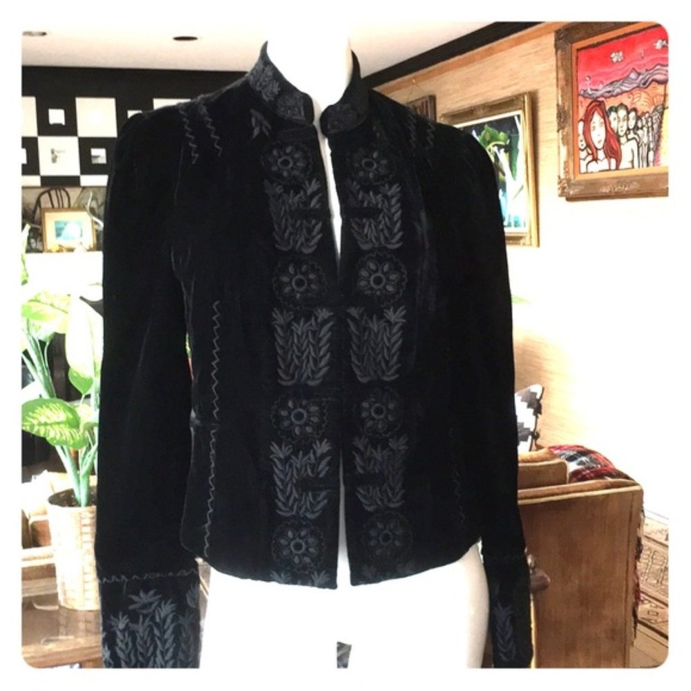 Black Velvet Embroidered Blazer BCBG